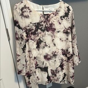 Calvin Klein Women's Floral Blouse - Black and Cream